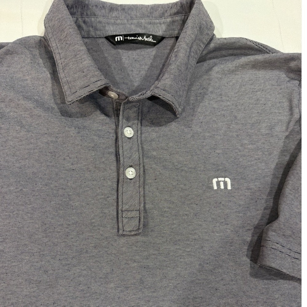 TravisMathew Mens Navy Blue Micro Stripe Short Sleeve Golf Polo Shirt Large